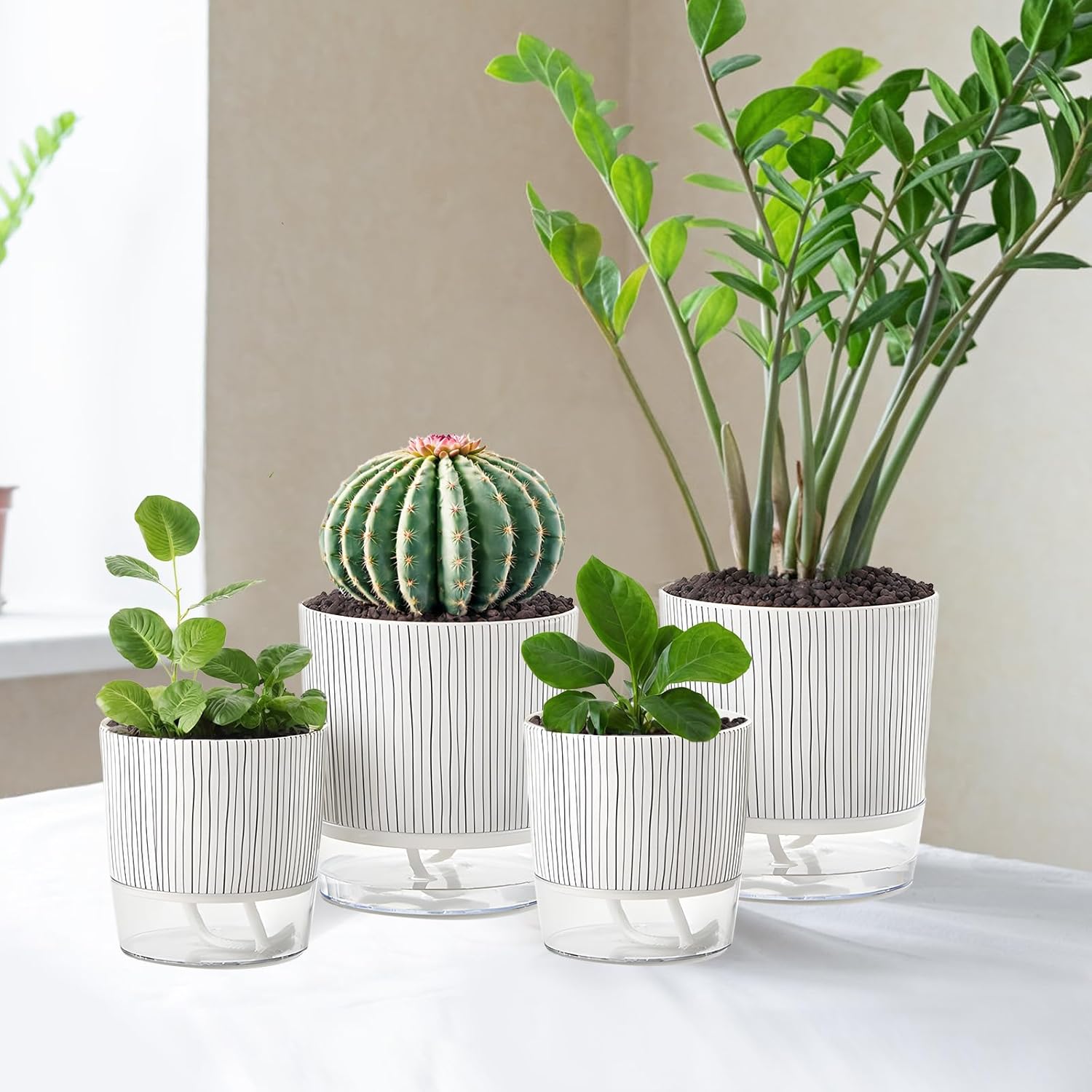 4 Pack Self Watering Pots Set, 4+5.5 Inch Self Watering Pots for Indoor Plants, Planter Pot with Wick Rope and Reservoir for African Violet, Spider Plant, Orchid - Image 6