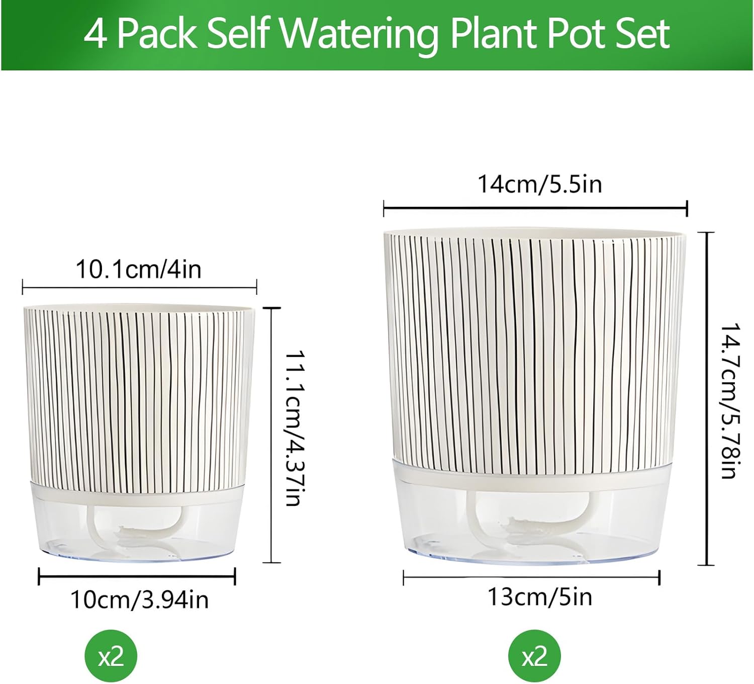 4 Pack Self Watering Pots Set, 4+5.5 Inch Self Watering Pots for Indoor Plants, Planter Pot with Wick Rope and Reservoir for African Violet, Spider Plant, Orchid - Image 2
