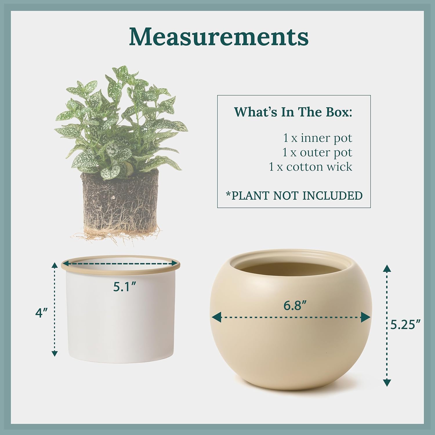 Ceramic Self Watering Plant Pot | 6.8 Inch Pot with 5 Inch Opening for Plant | Ivory Pot for Indoor Plants | Round Self Watering Planter | Bottom Watering Pots for Indoor Plants - Image 3