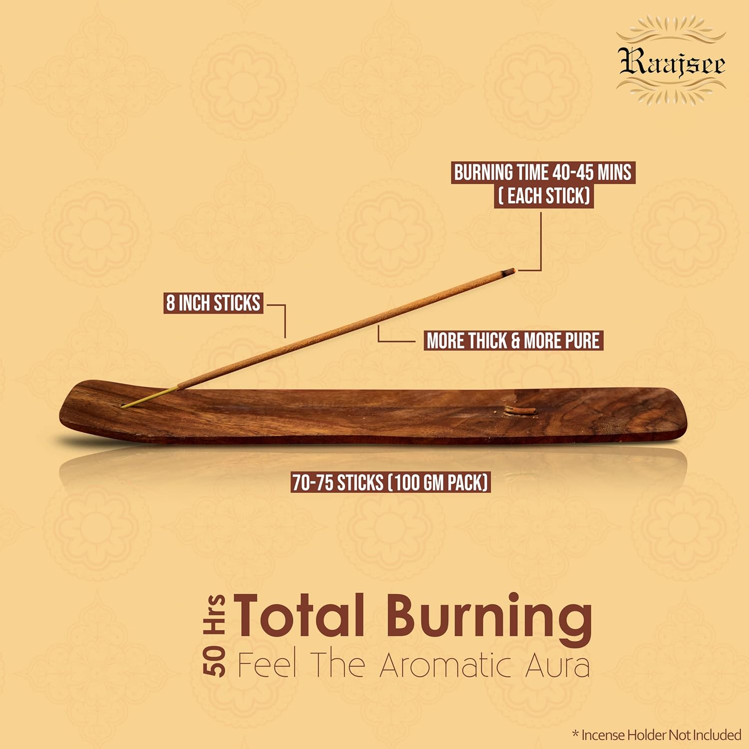 Raajsee Sandalwood Incense Sticks 100 Gm Pack-100% Pure Organic Natural Hand Rolled Free from Chemicals-for Church,Aroma Therapy,Relaxation,Meditation & Sensual Therapy - Image 7