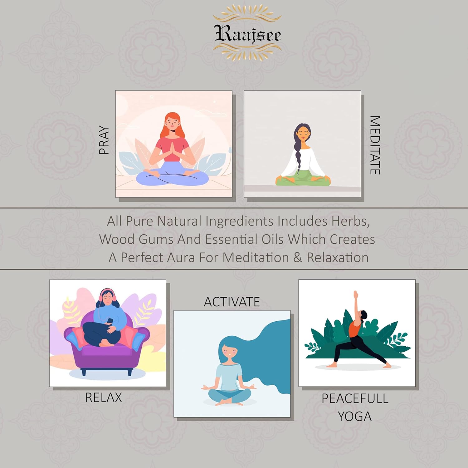 Raajsee Natural Incense Sticks,6 Pack Mixed Scents Gift Pack 15 gm Each (90 gm Total), Insense Sticks Variety Pack, 100% Organic Non Toxic Natural - Hand Rolled Free from Chemicals - Image 7