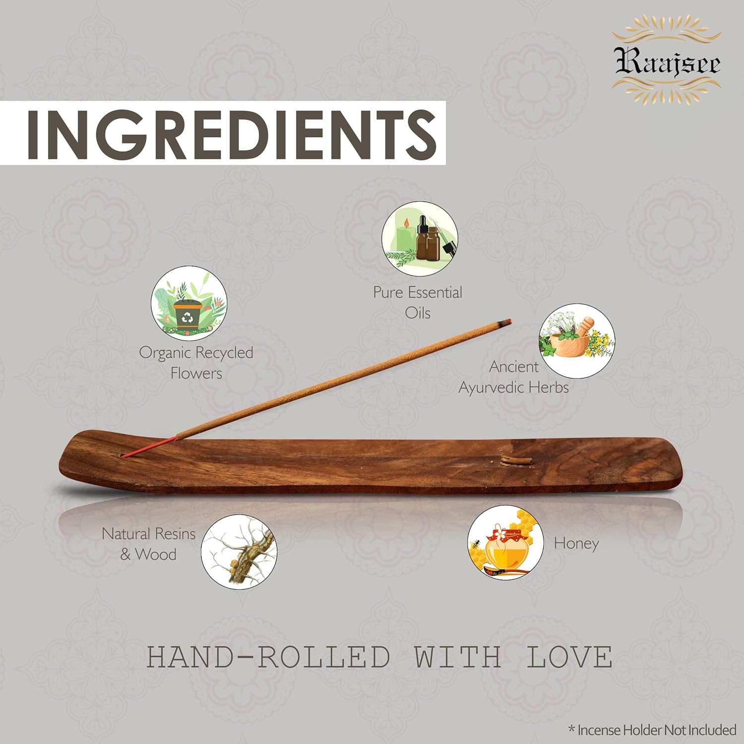 Raajsee Natural Incense Sticks,6 Pack Mixed Scents Gift Pack 15 gm Each (90 gm Total), Insense Sticks Variety Pack, 100% Organic Non Toxic Natural - Hand Rolled Free from Chemicals - Image 4