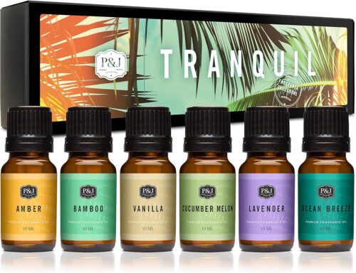 P&J Trading Fragrance Oil Tranquil Set | Vanilla, Cucumber Melon, Lavender, Amber, Bamboo, and Ocean Breeze Candle Scents for Candle Making, Freshie Scents, Soap Making Supplies, Diffuser Oil Scents