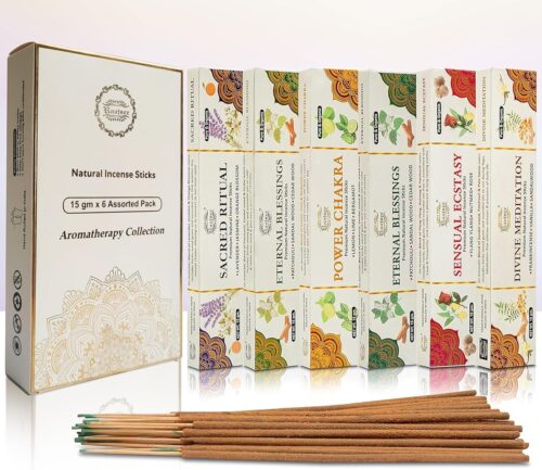 Raajsee Natural Incense Sticks,6 Pack Mixed Scents Gift Pack 15 gm Each (90 gm Total), Insense Sticks Variety Pack, 100% Organic Non Toxic Natural – Hand Rolled Free from Chemicals